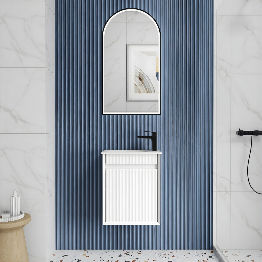 AULIC MINI RAVIA MATTE WHITE 450MM SPACE SAVING WALL HUNG VANITY