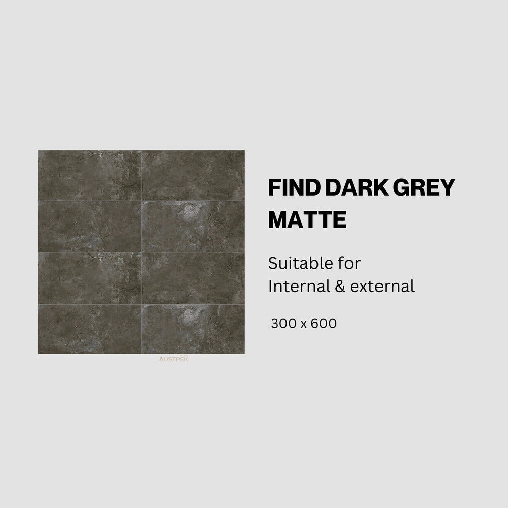 MUSES FIND DARK GREY MATTE 300X600MM RECTANGULAR TILE (PER BOX)