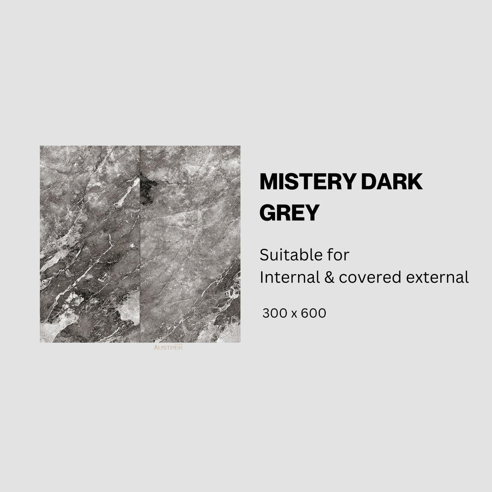 MUSES MISTERY DARK GREY MATTE 300X600MM RECTANGULAR TILE (PER BOX)