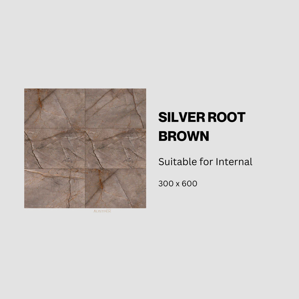 MUSES SILVER ROOT BROWN SOFT POLISHED 300X600MM RECTANGULAR TILE (PER BOX)