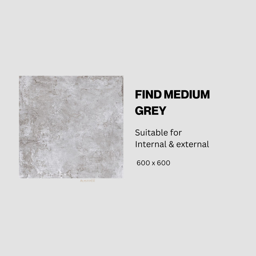 MUSES FIND MEDIUM GREY FELLTEC 600X600MM SQUARE TILE (PER BOX)