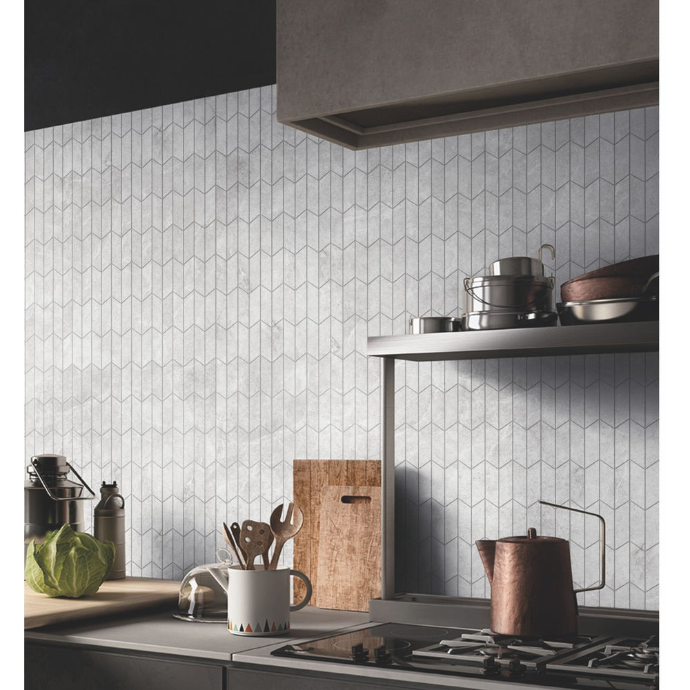 MUSES PETRA MIX LIGHT GREY FELLTEC 73X260MM CHEVRON MOSAIC TILE (PER BOX)