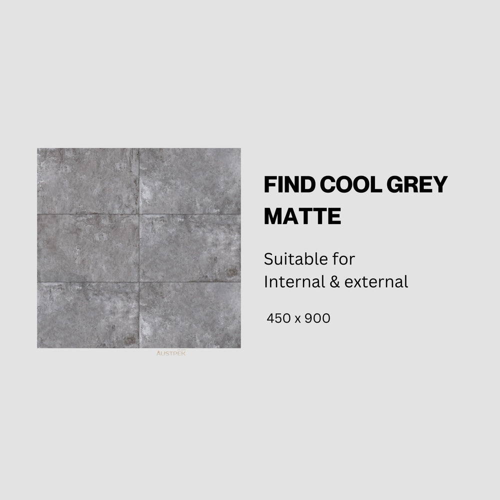 MUSES FIND COOL GREY MATTE 450X900MM RECTANGULAR TILE (PER BOX)
