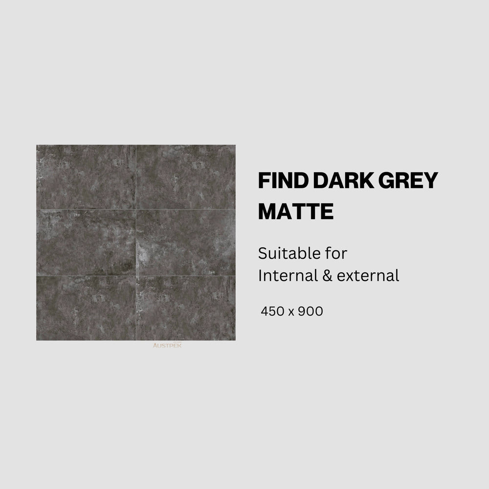 MUSES FIND DARK GREY MATTE 450X900MM RECTANGULAR TILE (PER BOX)