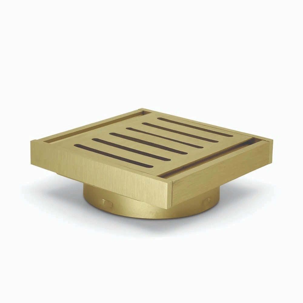 AQUAPERLA MUSES EZY FLOW GUARD FLOOR WASTE 100X100X14MM BRUSHED GOLD 100MM