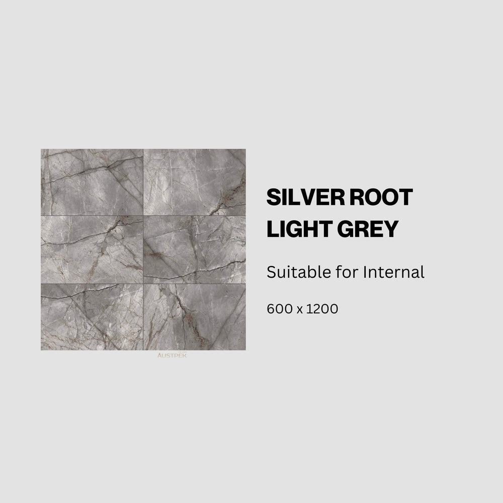 MUSES SILVER ROOT LIGHT GREY SOFT POLISHED 600X1200MM RECTANGULAR TILE (PER BOX)