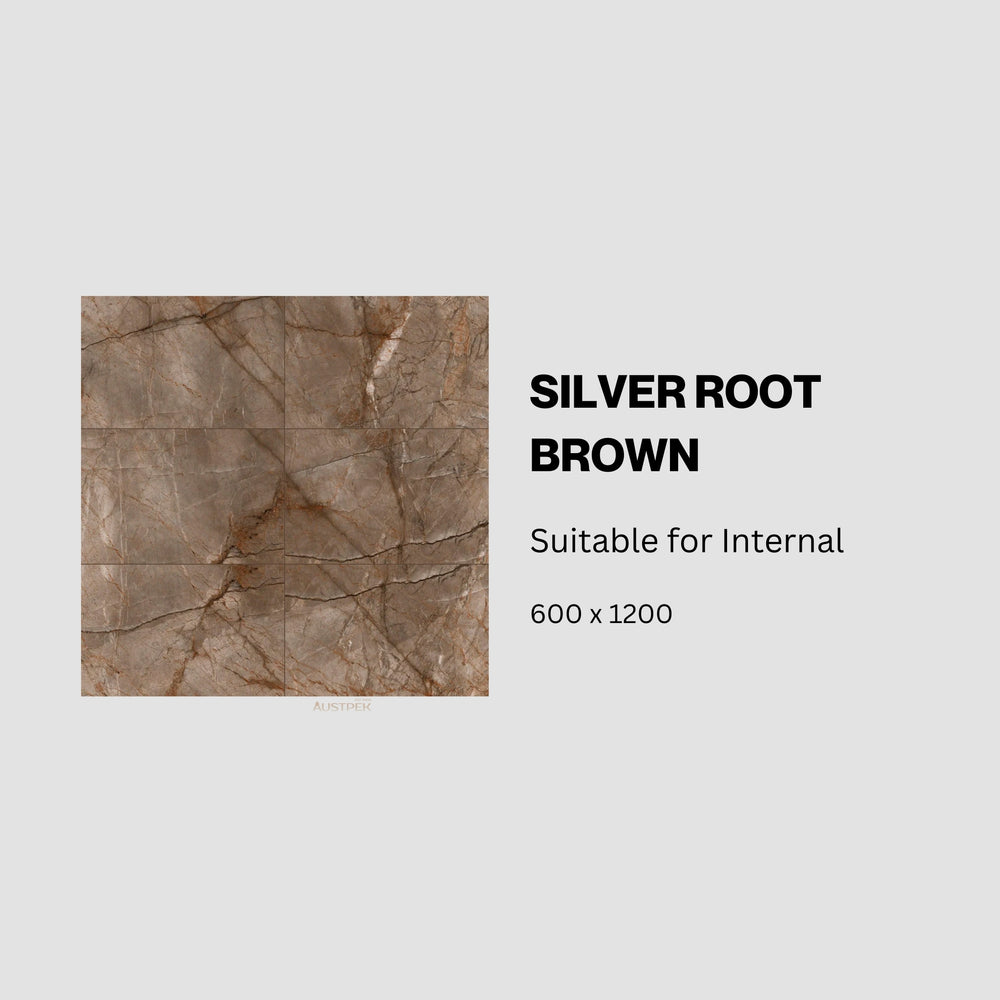 MUSES SILVER ROOT BROWN POLISHED 600X1200MM RECTANGULAR TILE (PER BOX)
