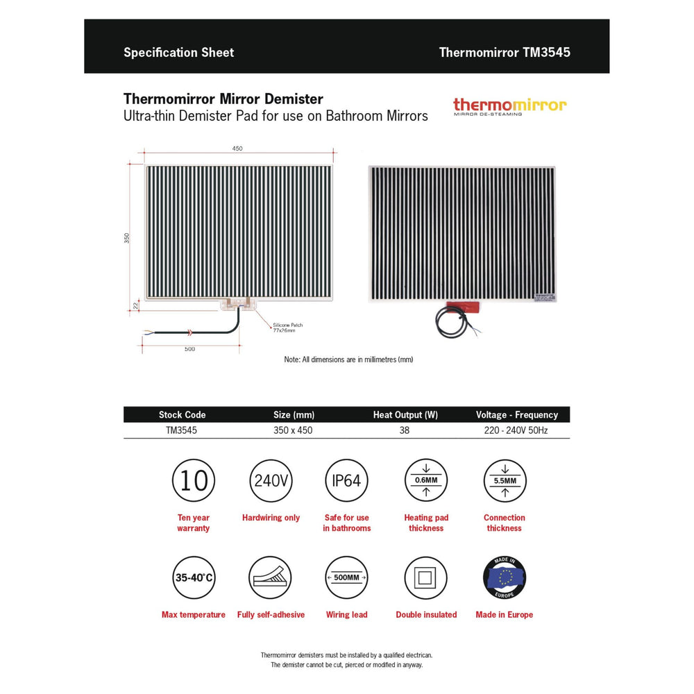 THERMOGROUP ABLAZE RECTANGLE 25MM BEVEL EDGE MIRROR WITH DEMISTER 600X750MM