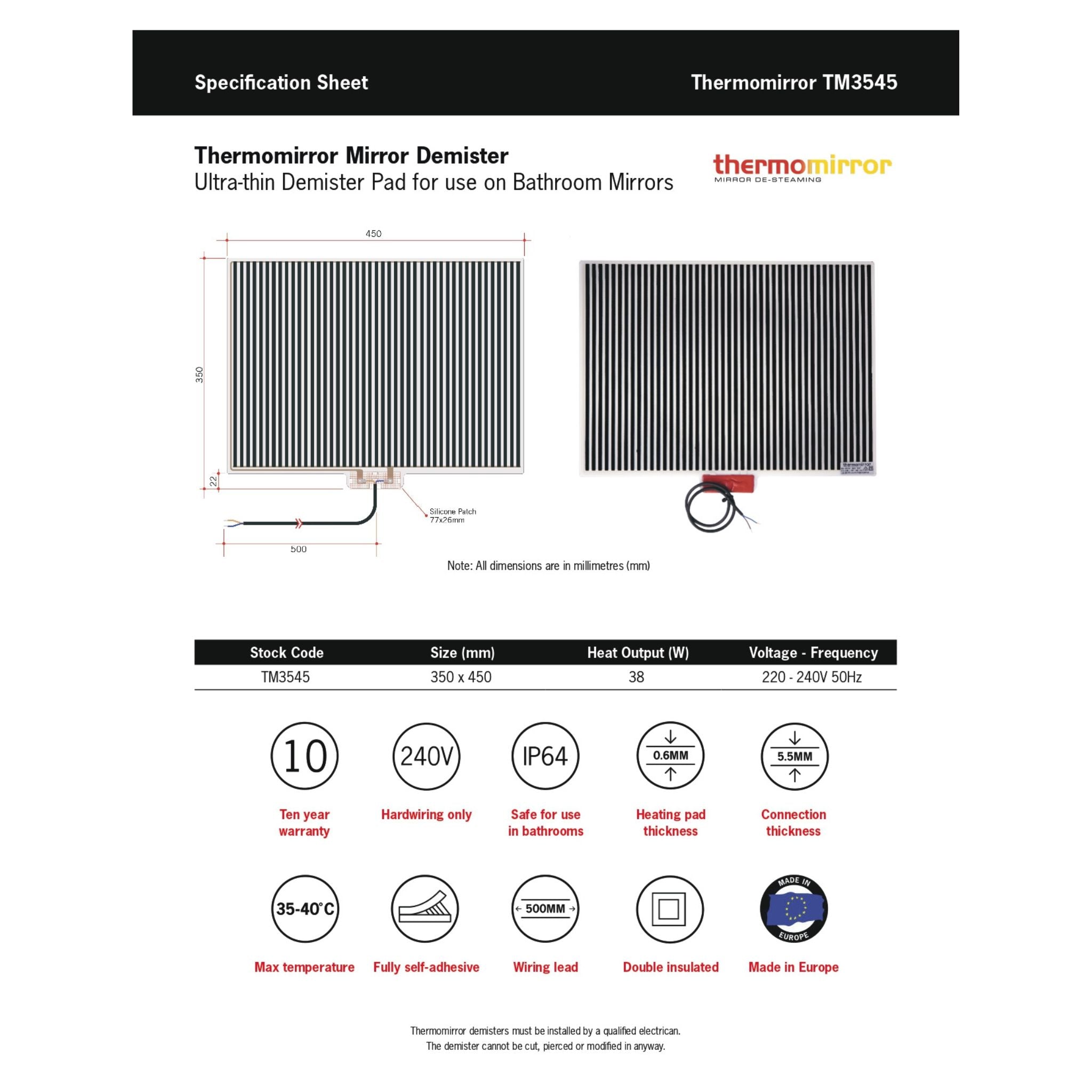 THERMOGROUP ABLAZE RECTANGLE 25MM BEVEL EDGE MIRROR WITH DEMISTER 600X750MM