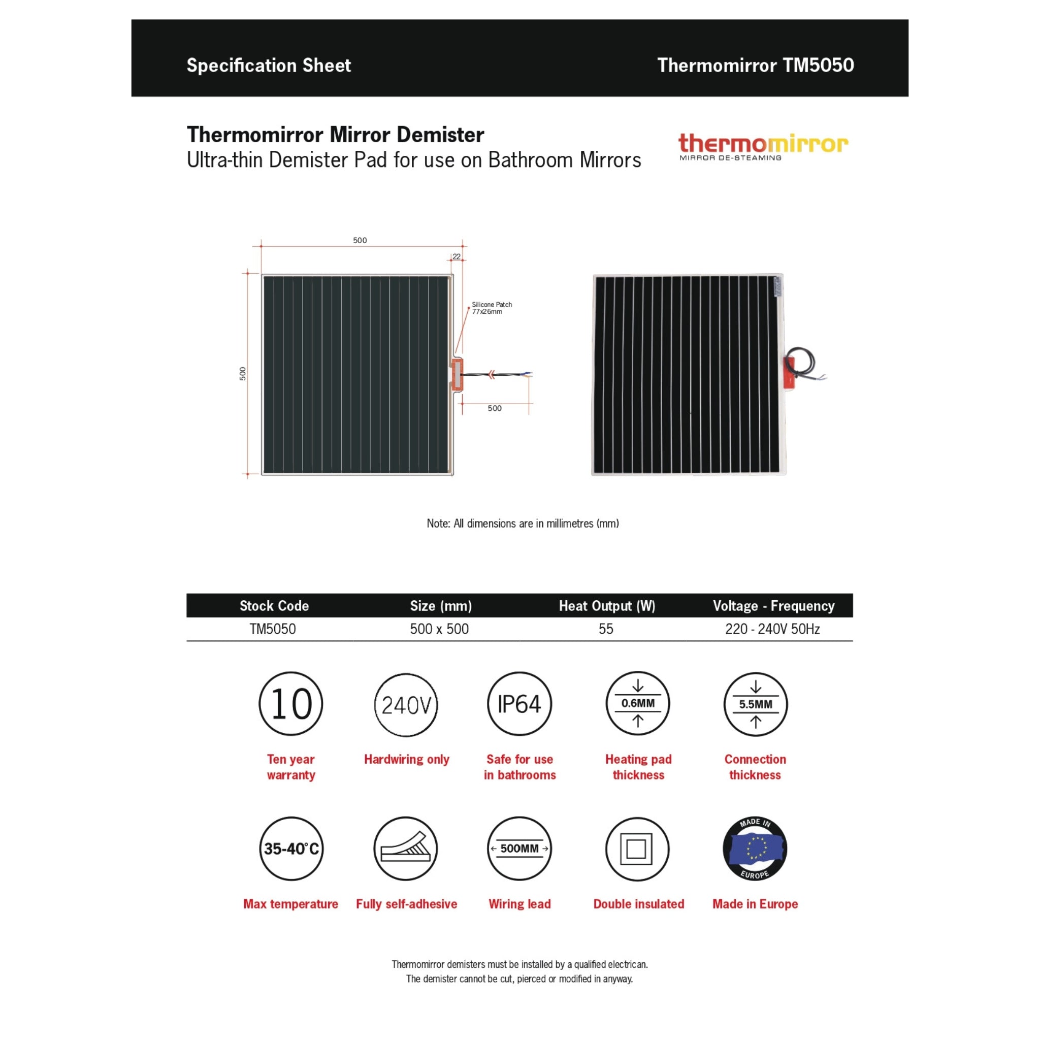 THERMOGROUP ABLAZE RECTANGLE 25MM BEVEL EDGE MIRROR WITH DEMISTER 600X900MM