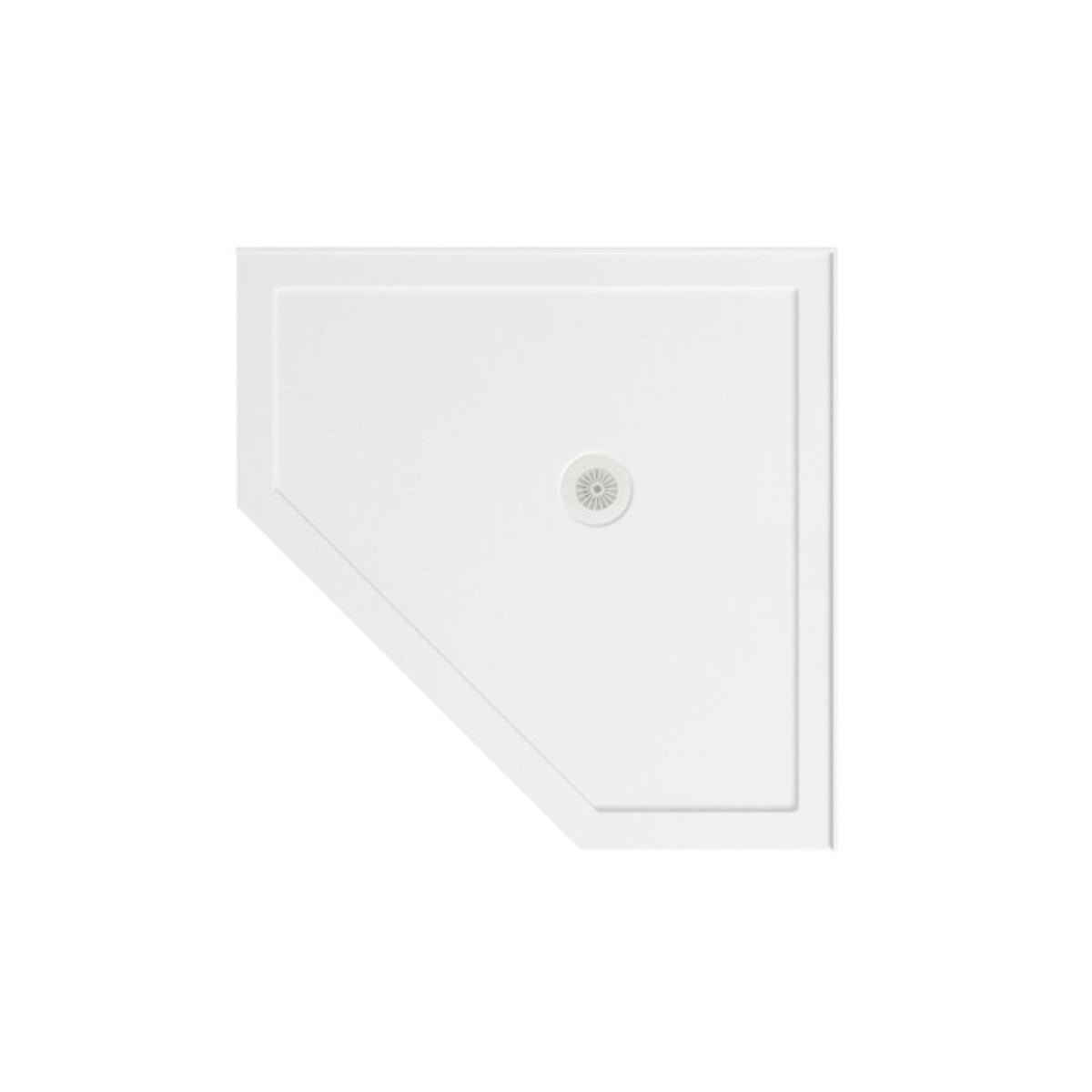 JOHNSON SUISSE MARBLETREND FLINDERS SMC TWO TILE FLANGE CENTRE OUTLET CORNER SHOWER BASE 900MM WHITE