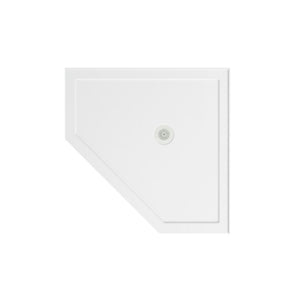 JOHNSON SUISSE MARBLETREND FLINDERS SMC TWO TILE FLANGE CENTRE OUTLET CORNER SHOWER BASE 900MM WHITE