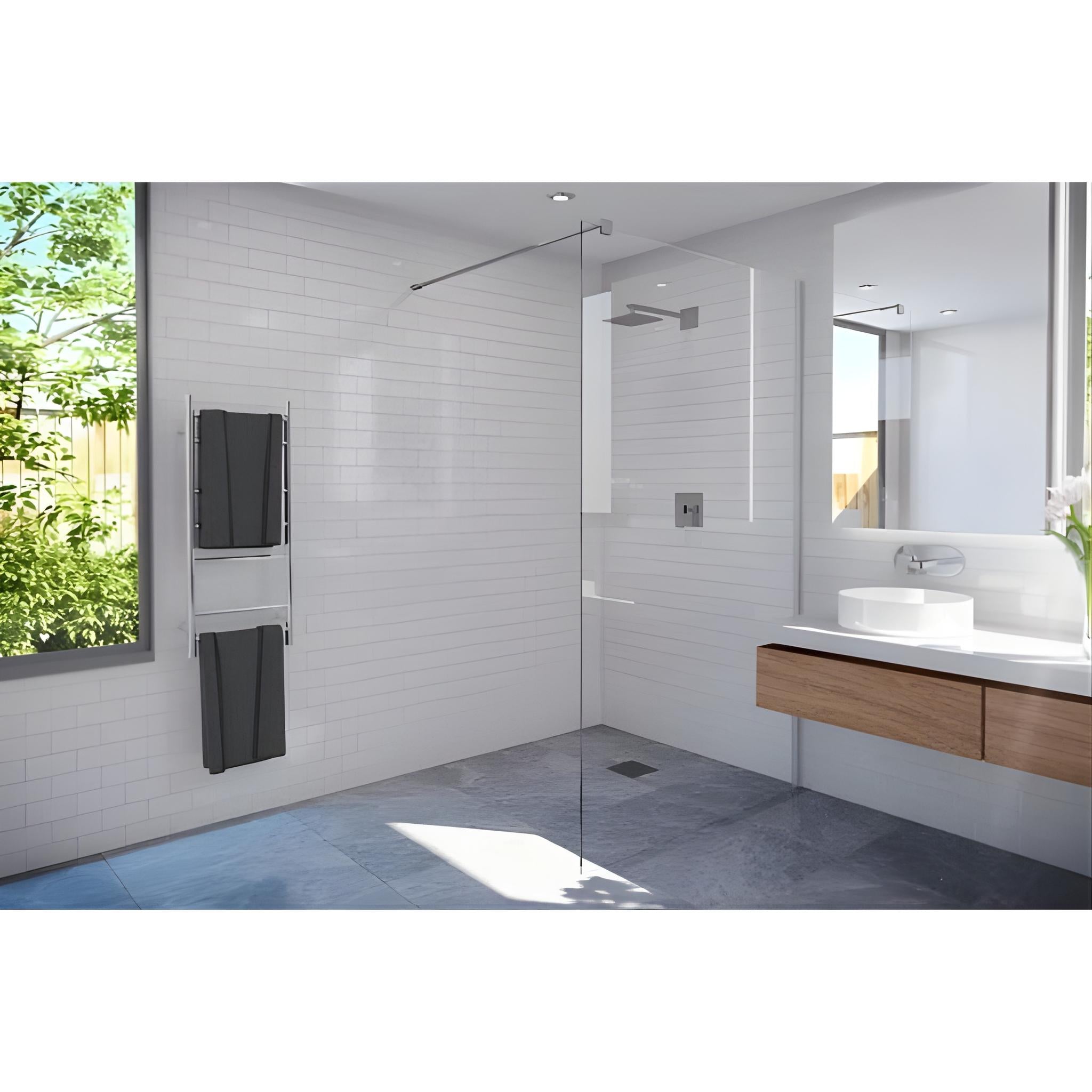 DECINA M-SERIES FRAMELESS WALL FIXED PANEL CLEAR GLASS BRUSHED NICKEL