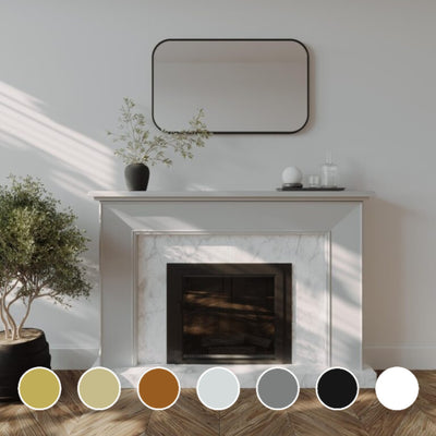 REMER MODERN CURVED RECTANGLE FRAMED MIRROR WITH PORTABLE MAGNIFIER CUSTOM COLOURS 600X1000MM