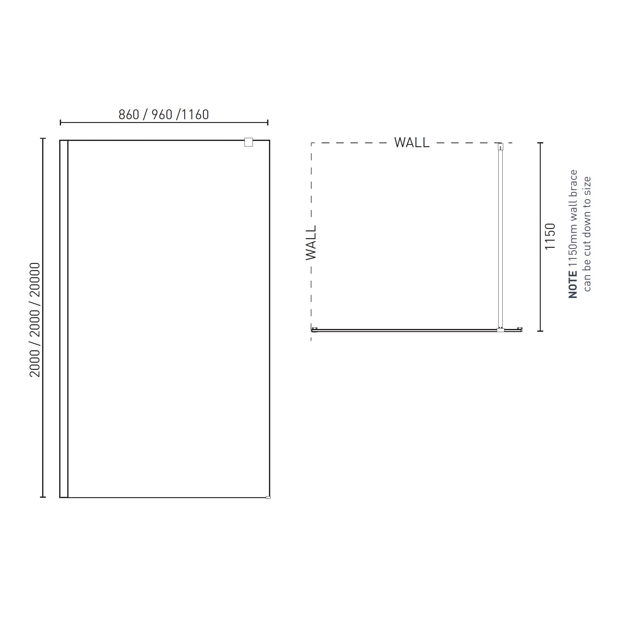 DECINA M-SERIES FRAMELESS WALL FIXED PANEL TINTED GLASS BLACK