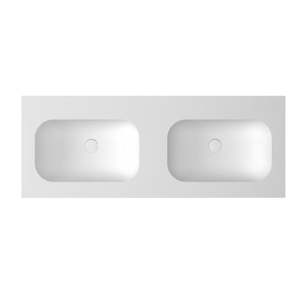 OTTI CHLOE SILK MATTE WHITE UNDERMOUNT DOUBLE VANITY SOLID SURFACE STONE TOP WITH BASIN (AVAILABLE IN 1200MM, 1500MM, AND 1800MM)