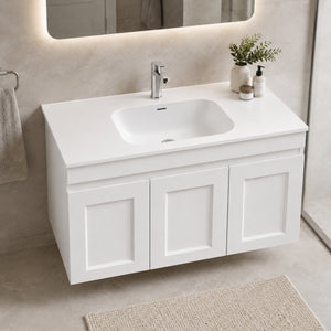 OTTI CHLOE SILK MATTE WHITE UNDERMOUNT SINGLE VANITY SOLID SURFACE STONE TOP WITH BASIN (MULTIPLE SIZES AVAILABLE)