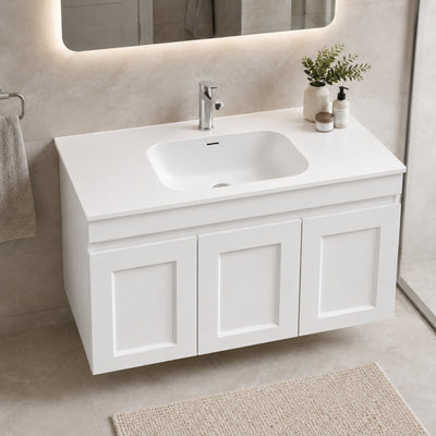 OTTI CHLOE SILK MATTE WHITE UNDERMOUNT SINGLE VANITY SOLID SURFACE STONE TOP WITH BASIN (MULTIPLE SIZES AVAILABLE)