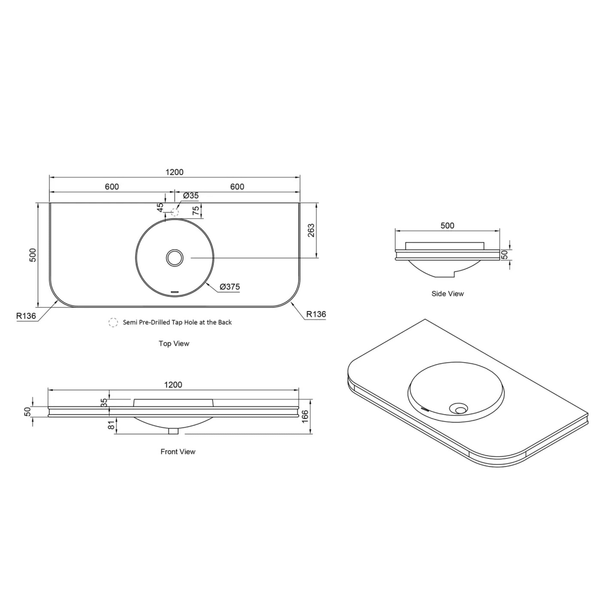 OTTI HAVANA ENGLISH EDGE MATTE WHITE UNDERMOUNT SINGLE VANITY TOP WITH ROUND BASIN (MULTIPLE SIZES AVAILABLE)