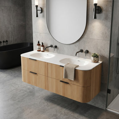 OTTI CHLOE SILK MATTE WHITE UNDERMOUNT DOUBLE VANITY SOLID SURFACE STONE TOP WITH BASIN (AVAILABLE IN 1500MM AND 1800MM)