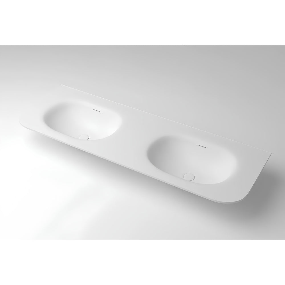 OTTI CHLOE SILK MATTE WHITE UNDERMOUNT DOUBLE VANITY SOLID SURFACE STONE TOP WITH BASIN (AVAILABLE IN 1500MM AND 1800MM)