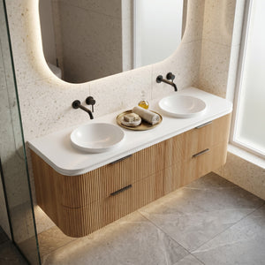 OTTI HAVANA ENGLISH EDGE MATTE WHITE UNDERMOUNT DOUBLE VANITY TOP WITH ROUND BASIN (AVAILABLE IN 1500MM AND 1800MM)
