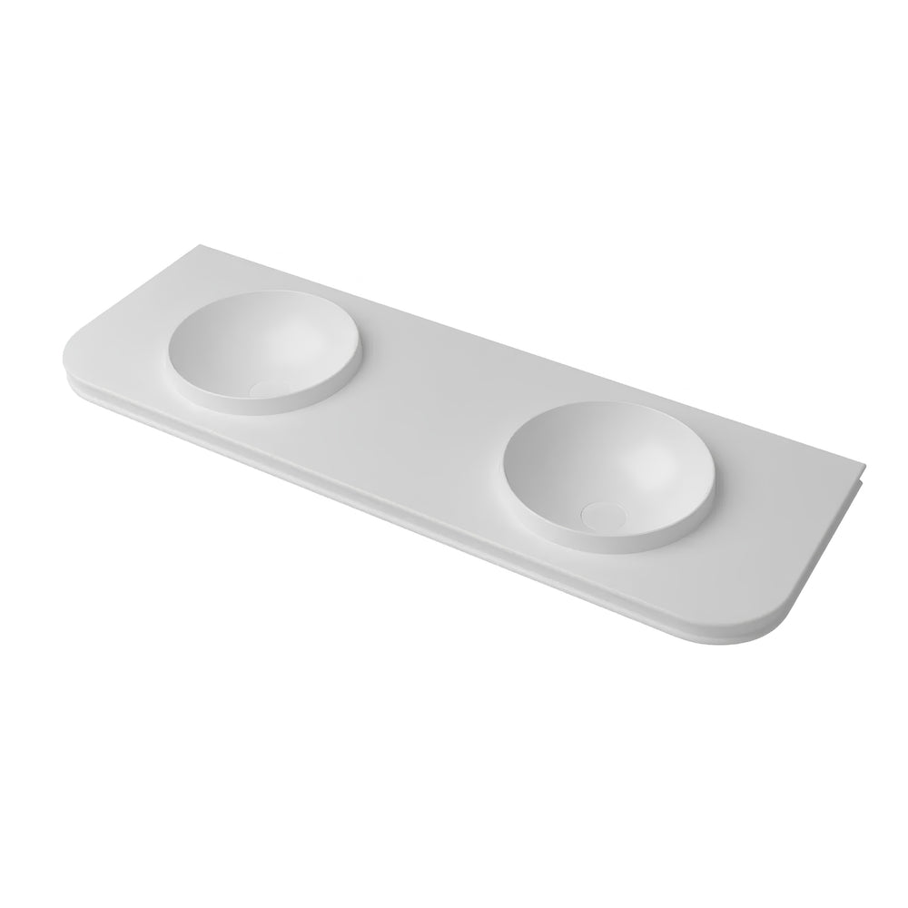 OTTI HAVANA ENGLISH EDGE MATTE WHITE UNDERMOUNT DOUBLE VANITY TOP WITH ROUND BASIN (AVAILABLE IN 1500MM AND 1800MM)