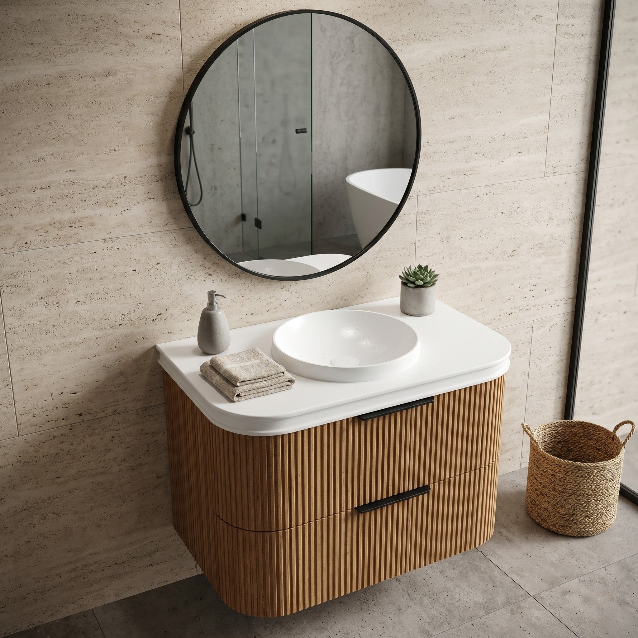 OTTI HAVANA ENGLISH EDGE MATTE WHITE UNDERMOUNT SINGLE VANITY TOP WITH ROUND BASIN (MULTIPLE SIZES AVAILABLE)