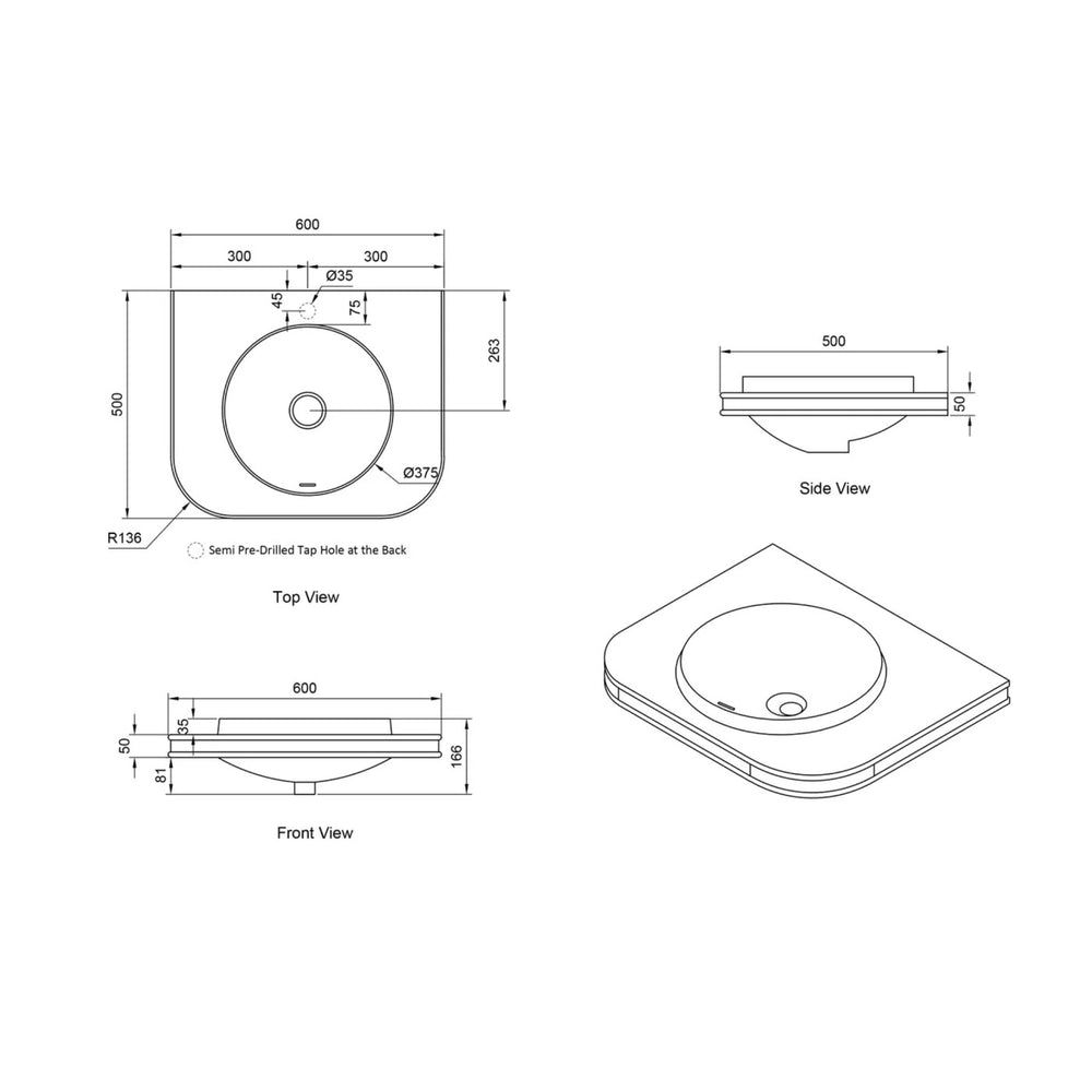 OTTI HAVANA ENGLISH EDGE MATTE WHITE UNDERMOUNT SINGLE VANITY TOP WITH ROUND BASIN (MULTIPLE SIZES AVAILABLE)