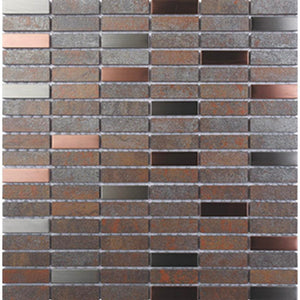 EVERSTONE METALGRES ANTIQUE IRON GLAZED 15X50MM RECTANGLE MOSAIC TILE