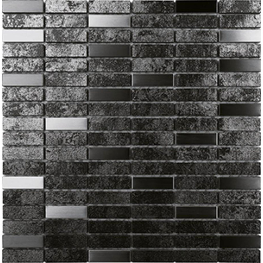 EVERSTONE METALGRES ANTIQUE SILVER GLAZED 15X50MM RECTANGLE MOSAIC TILE