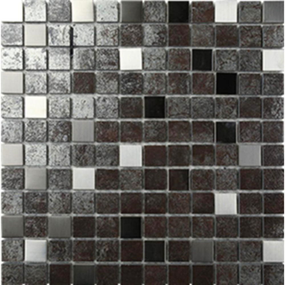 EVERSTONE METALGRES ANTIQUE SILVER GLAZED 25X25MM SQUARE MOSAIC TILE