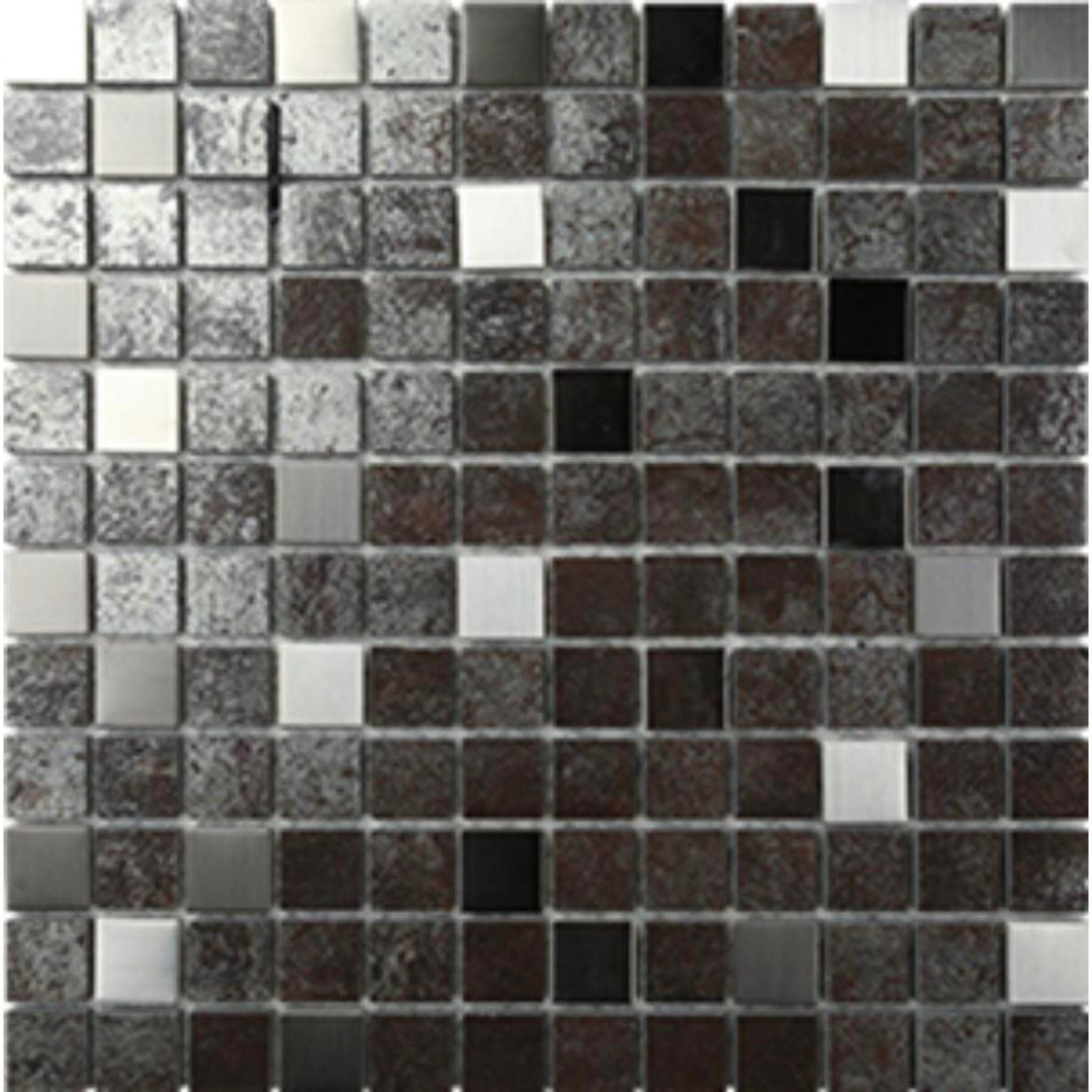 EVERSTONE METALGRES ANTIQUE SILVER GLAZED 25X25MM SQUARE MOSAIC TILE