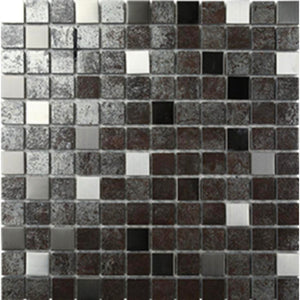 EVERSTONE METALGRES ANTIQUE SILVER GLAZED 25X25MM SQUARE MOSAIC TILE