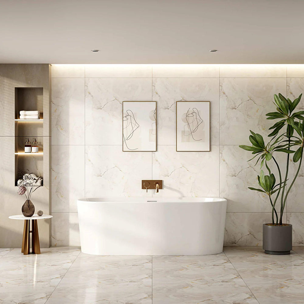MERCIO MUSEN ULTRA THIN BACK TO WALL BATHTUB GLOSS WHITE (AVAILABLE IN MULTIPLE SIZES)