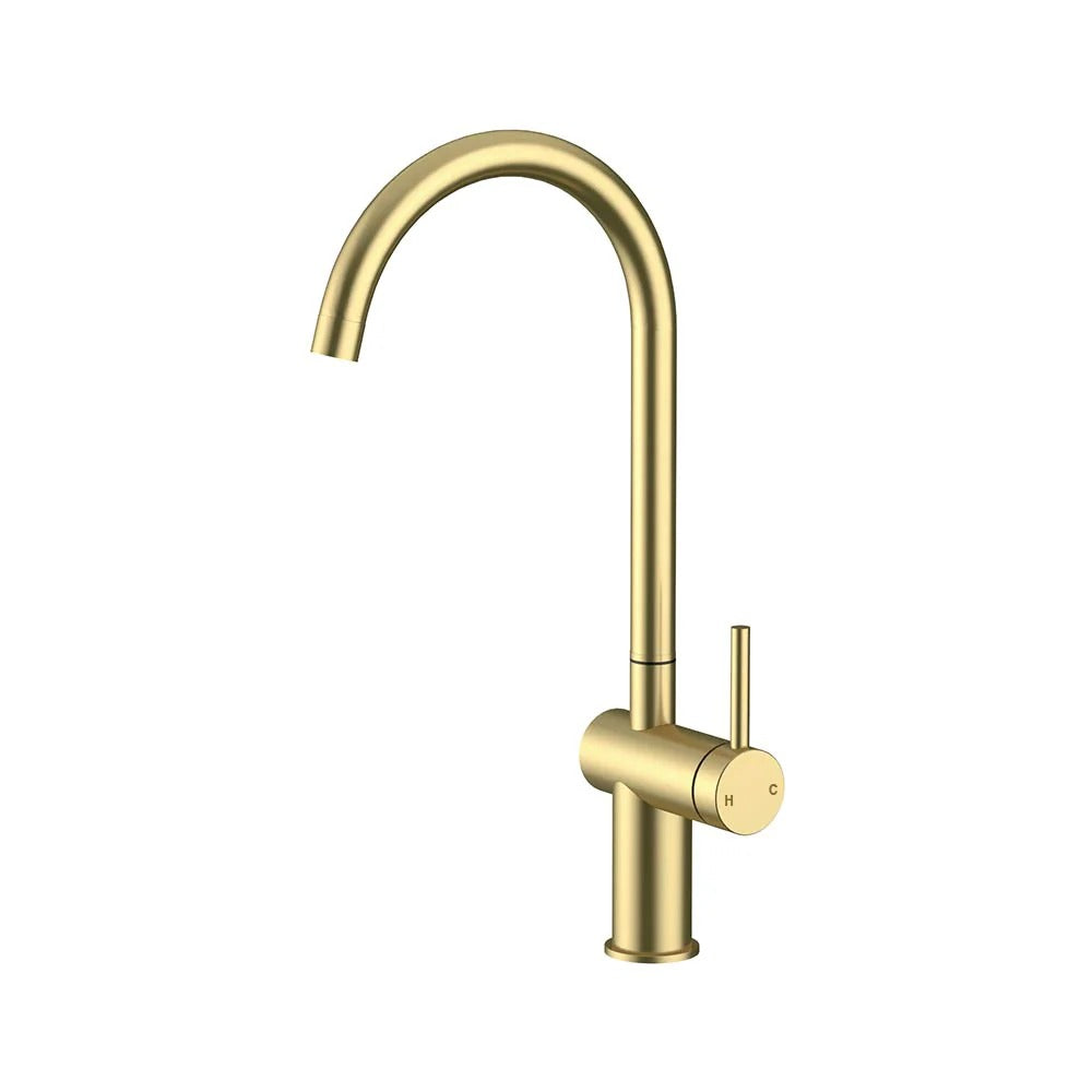 AMOZA LEAD FREE GOOSENECK SINK MIXER 441MM BRUSHED GOLD
