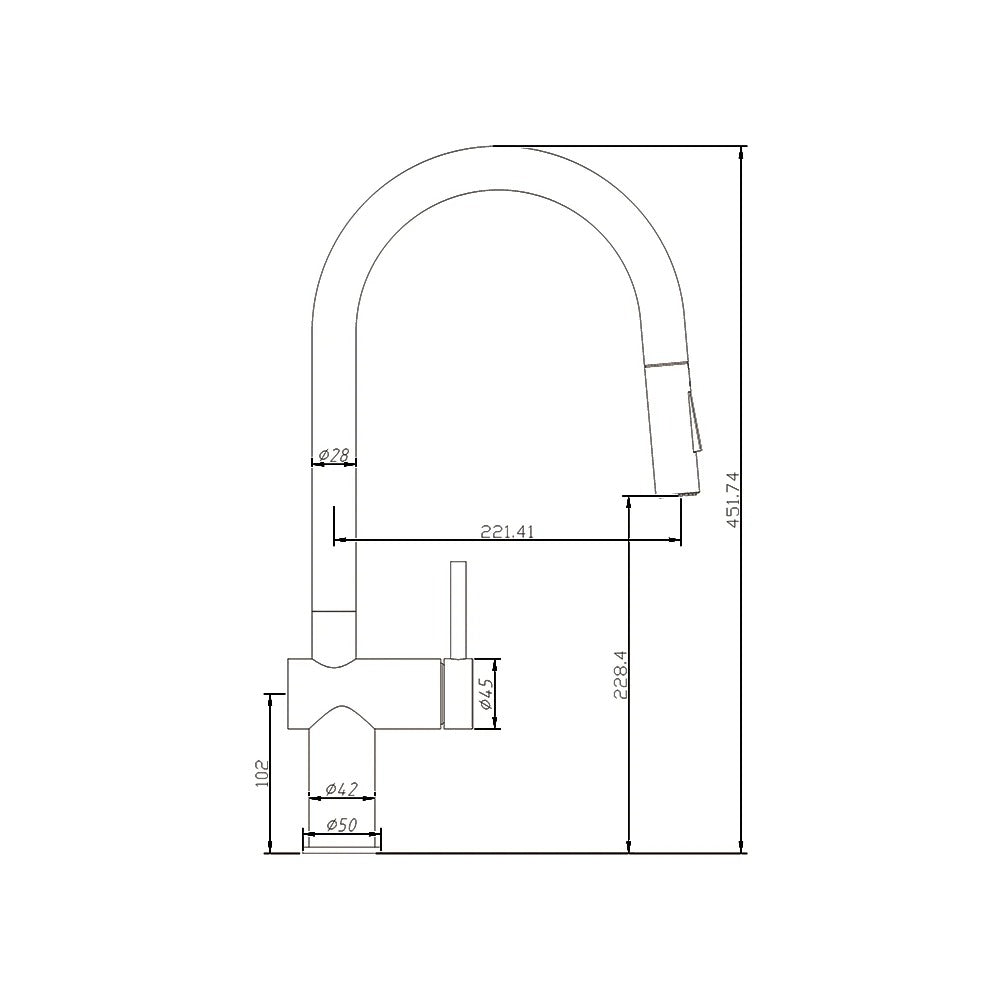 AMOZA LEAD FREE PULL OUT SINK MIXER 451MM BRUSHED STAINLESS STEEL