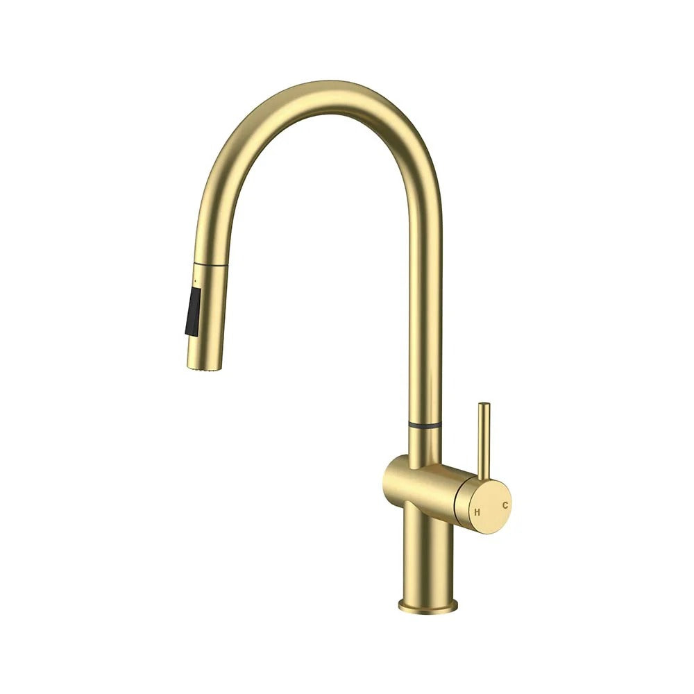 AMOZA LEAD FREE PULL OUT SINK MIXER 451MM BRUSHED GOLD