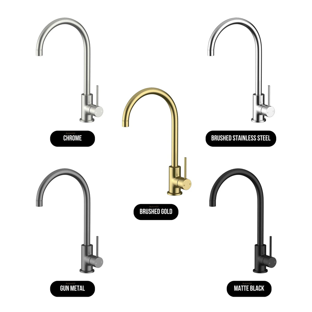 AMOZA PROGO SINK MIXER 382MM BRUSHED STAINLESS STEEL