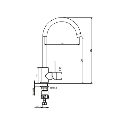 AMOZA PROGO LEAD FREE SINK MIXER 382MM BRUSHED STAINLESS STEEL