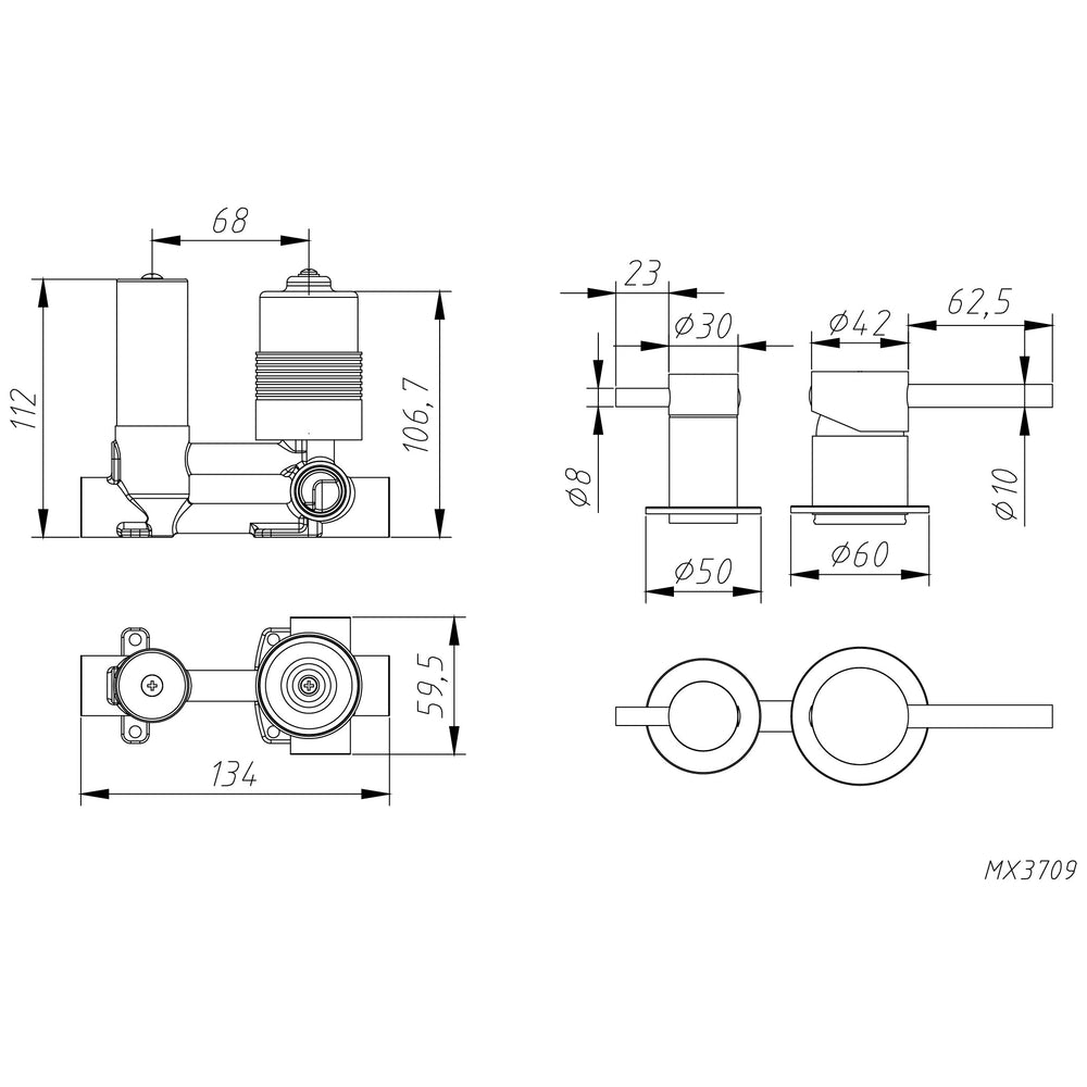 AMOZA DIVERTER MIXER TRIM KIT WITH ROUGH IN BODY BRUSHED STAINLESS STEEL