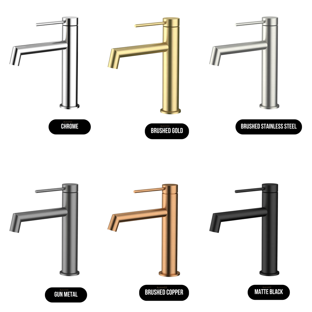 AMOZA LEAD FREE RIGHT ANGLE BASIN MIXER 200MM BRUSHED COPPER