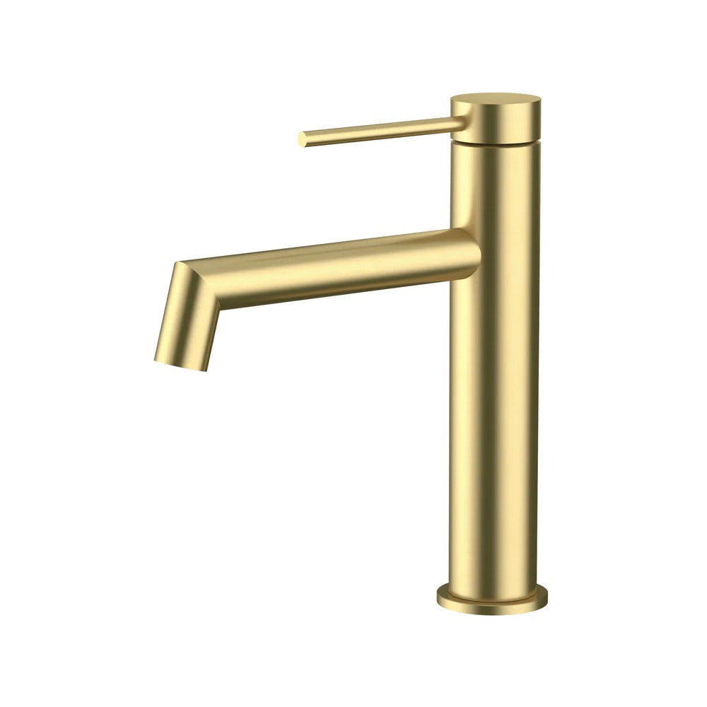 AMOZA LEAD FREE RIGHT ANGLE BASIN MIXER 200MM BRUSHED GOLD