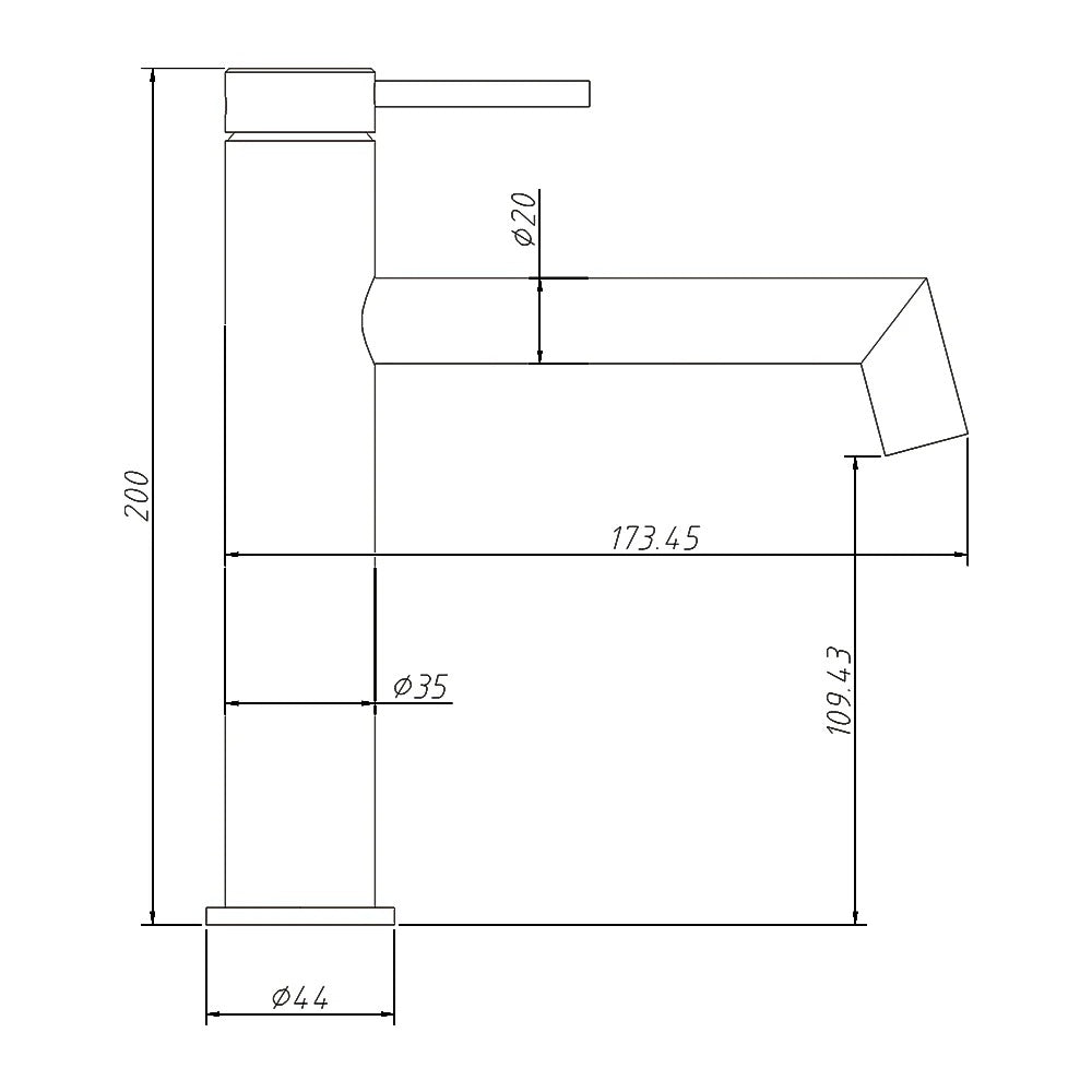 AMOZA LEAD FREE RIGHT ANGLE BASIN MIXER 200MM BRUSHED GOLD