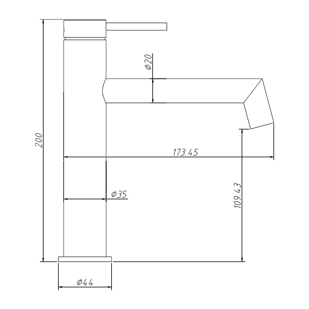 AMOZA LEAD FREE RIGHT ANGLE BASIN MIXER 200MM BRUSHED COPPER