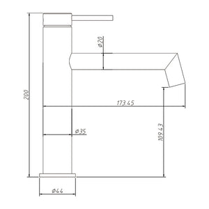 AMOZA RIGHT ANGLE BASIN MIXER 200MM BRUSHED COPPER
