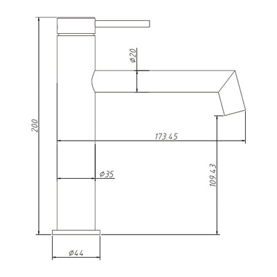 AMOZA LEAD FREE RIGHT ANGLE BASIN MIXER 200MM BRUSHED COPPER