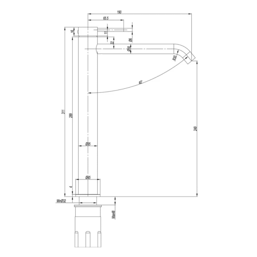 AMOZA LEAD FREE CURVED HIGH RISE BASIN MIXER 311MM BRUSHED COPPER