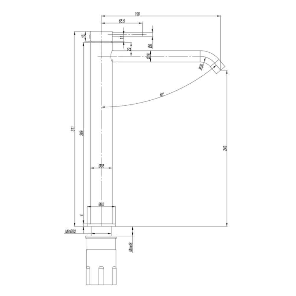 AMOZA LEAD FREE CURVED HIGH RISE BASIN MIXER 311MM GUN METAL