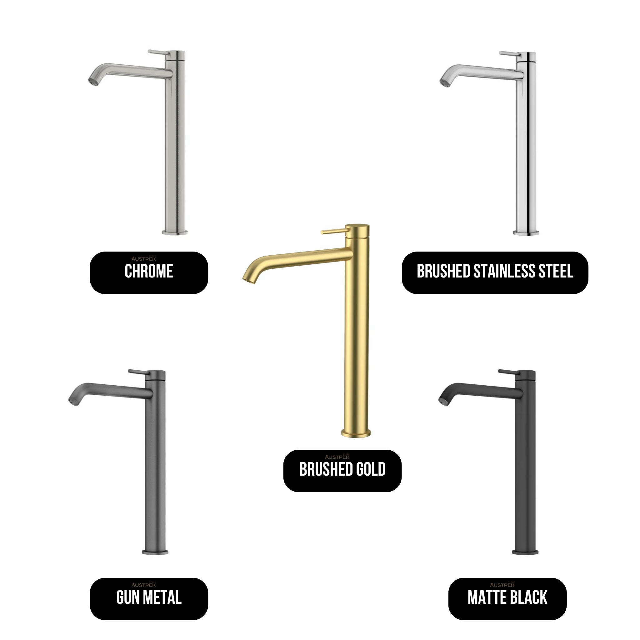AMOZA LEAD FREE CURVED HIGH RISE BASIN MIXER 311MM BRUSHED STAINLESS STEEL